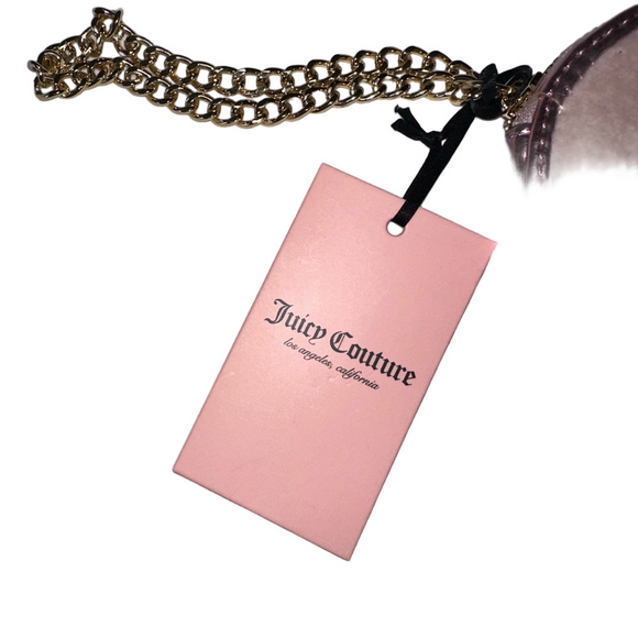 Juicy Couture Heart Coin Purse Pink Rhinestone Logo Chain Wristlet NWT - Picture 2 of 3